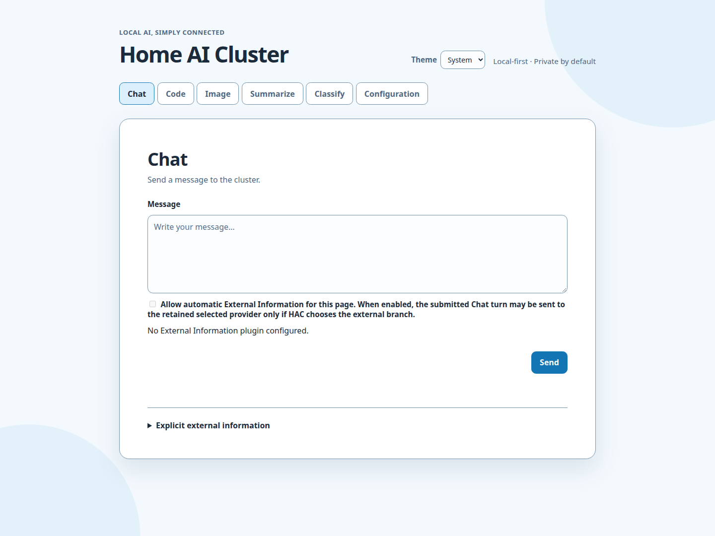 Home AI Cluster loopback browser interface